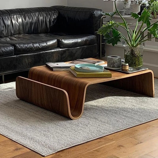 Nordic Medieval Large Curved Wood Coffee Table Bauhaus Designer Minimalist Side Table for Tatami Kang Household Use