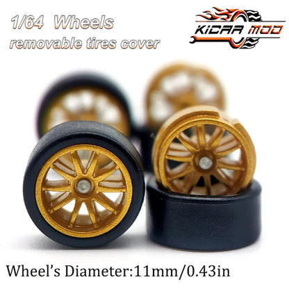 1/64 RLC Premium Wheels with Rubber Slick Tires for 10 Spokes Model Car Refitting Parts D:11mm (1 Set)