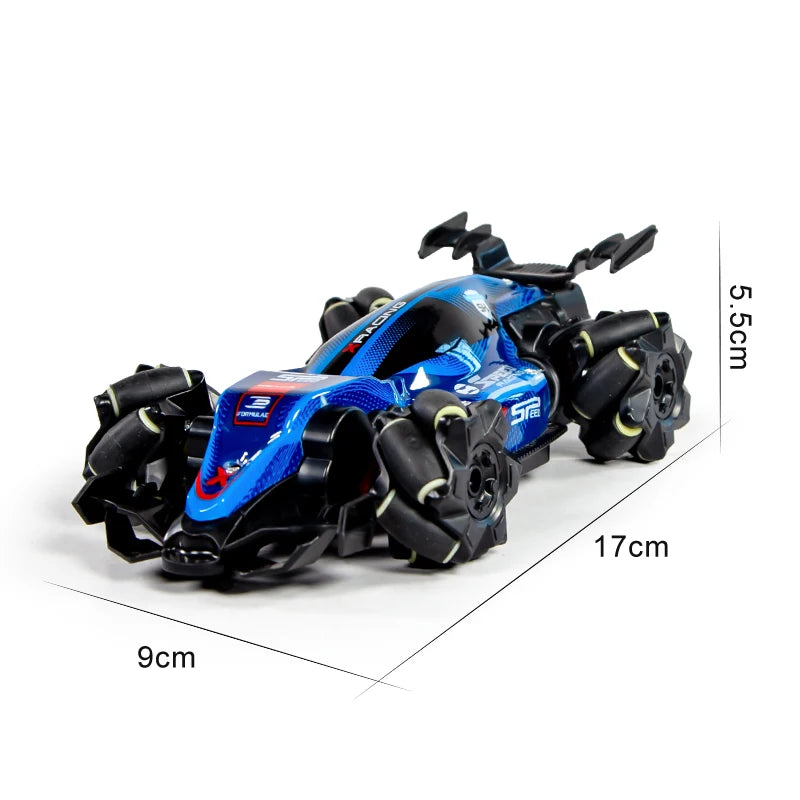 2.4G Mini RC Car Formula Racing Car 4WD Stunt Remote Control Drift Car Toy with Light Universal Wheel Car Toy for Kids Q239 Blue