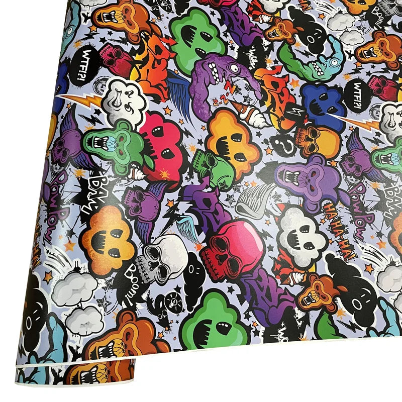 Premium Graffiti Skull Sticker Vinyl Wrap Film Roll Self Adhesive Decal Car Wrapping Foil with Air Release Bubble