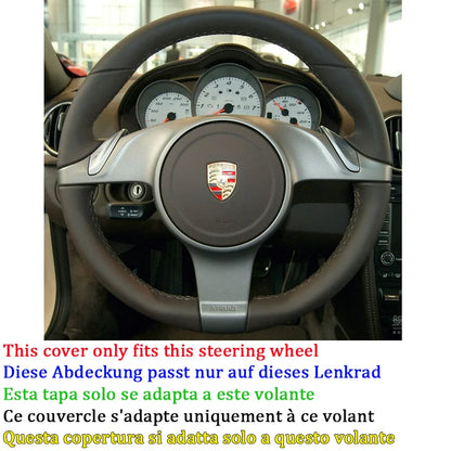Full Black Leather Car Steering Wheel Cover for Porsche 911 991 Boxster Cayman 981 Cayenne Panamera 2009-2016