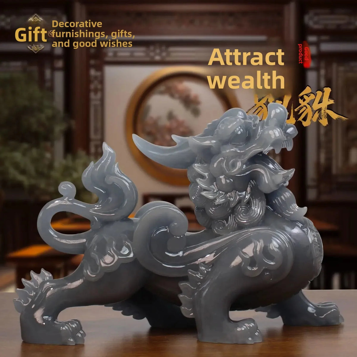 Ink Jade Pixiu Ornaments Pair of Living Room Wine Cabinet TV Cabinet Hallway Decorations Good Lucky New Arrival Advanced Gifts