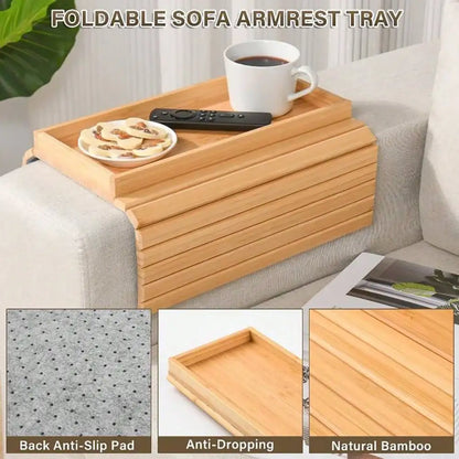Foldable Bamboo-like Sofa Arm Tray No Assembly Needed, Anti-Dropping Cup Holder Back Anti-Slip Pad Couch Living Room Office Hold