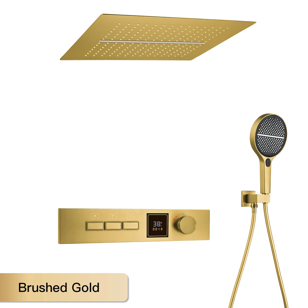 Luxury Gun Gray Brass Shower System with LED Digital Display Design Wall Mounted Constant Temperature 3-Function Bathroom Faucet