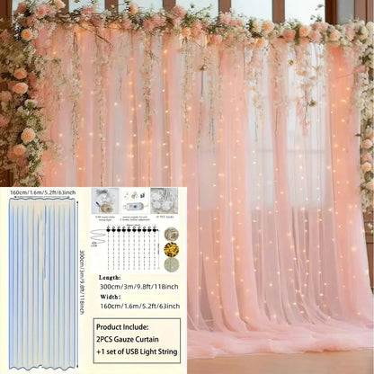 3M LED White Tulle Backdrop Curtains with Light Decoration for Wedding Engagement Birthday Party Baby Shower Decor Supplies