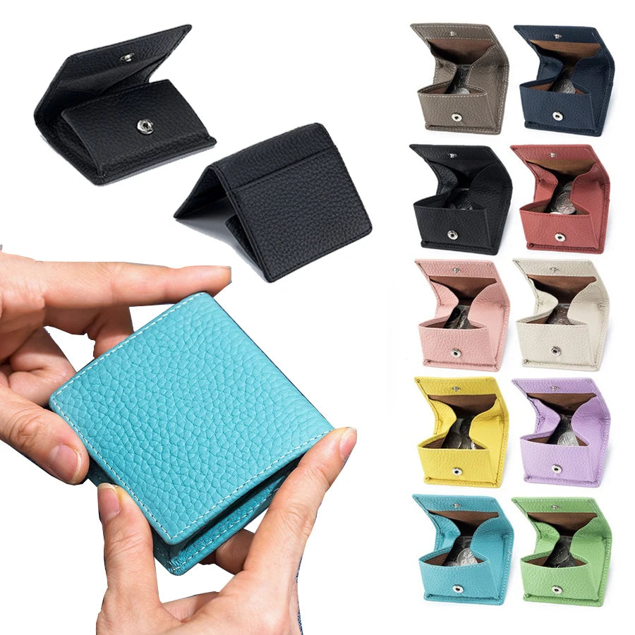 1 Pcs Genuine Leather Coin Purse Makaron Change Holder Mini Pocket Pouch Wallet for Men Women Compact Snap Closure Coin Case
