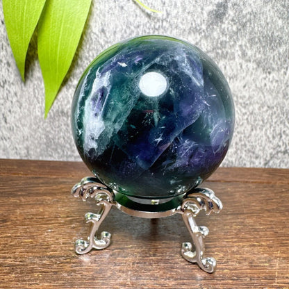 Natural Blue Snowflake Feather Fluorite Spheres Stone Healing Crystal Reiki Energy Home Scene Decorations Gifts+Stand