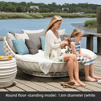 Outdoor Hanging Daybed Round Wicker Rattan Swing Bed Patio Garden Sofa Large Hammock Lounge Chair Waterproof Cushion