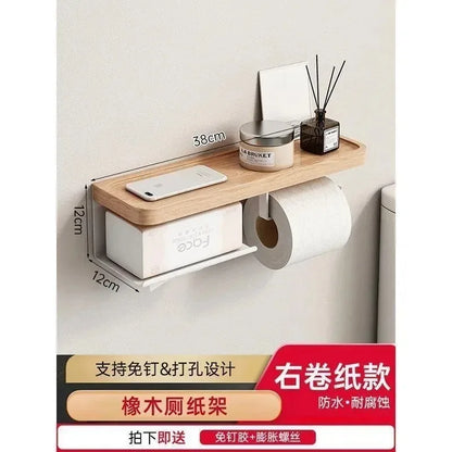 Nordic Luxury style Wooden Wall Mounted Tissue Holder Without Punching Toilet Paper Holder Home Decoration Bathroom Accessories