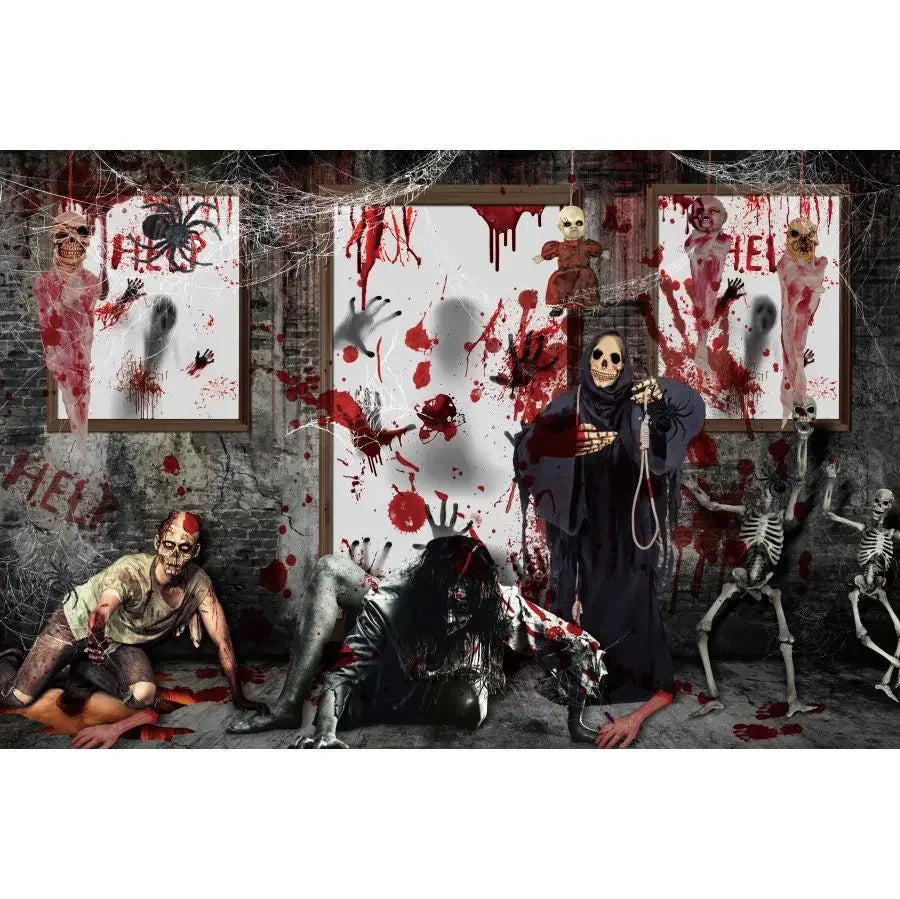 Horror Halloween Scary Blood Splatter Backdrop Red Blood Dripping Ghost Shadow Zombie Vampire Photography Background Studio