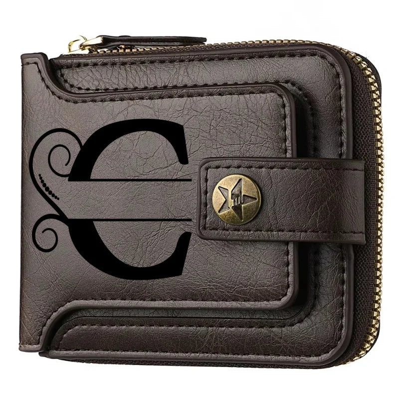 Personalized  PU Leather Chain Short Wallet For Man, Engraved Name&Text Bifold Stylish Brown Wallet For Man Valentines Birthday