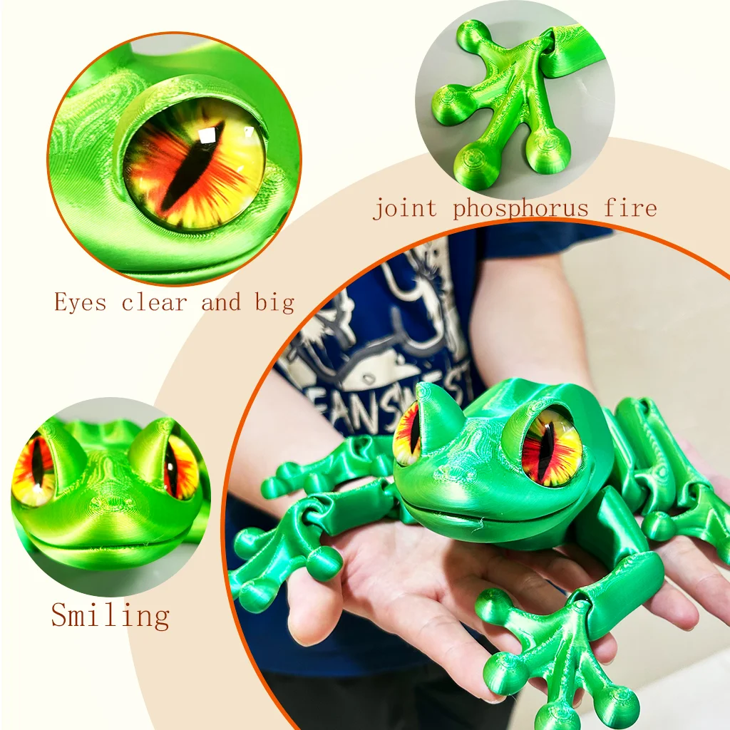 3D Printed Frog Statue, Flexible 3D Printed Animal, Fidget Action Figures for Home Office Desk Decor