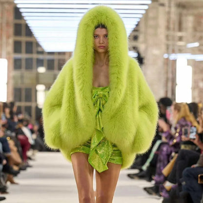 Solid Color Hooded Imitation Fur Coat Europe and The United States Imitation Eye-catching Enthusiasm Warm Comfortable Fashion