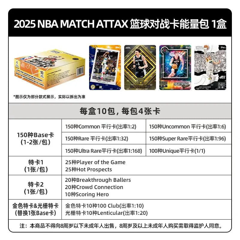In Stock Card Game TOPPS Star Card 2025 NBA MATCH ATTAX Basketball Battle Energy Package Genuine Card Collection Gift