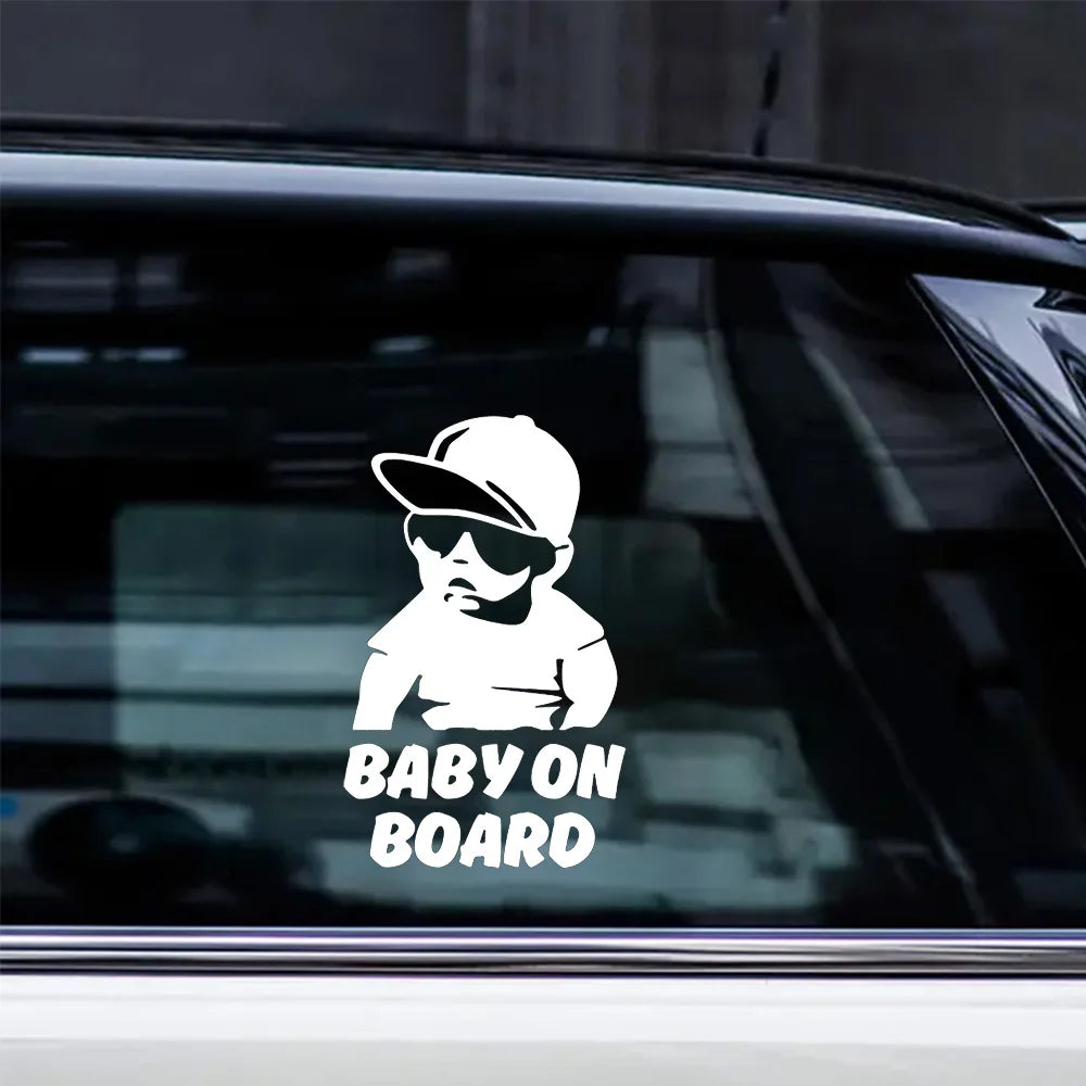 "BABY ON BOARD" with Cool Boy Stickers, 11x18cm Car Stickers Scratch Blocking Self-Adhesive Waterproof Decal, Used for Car