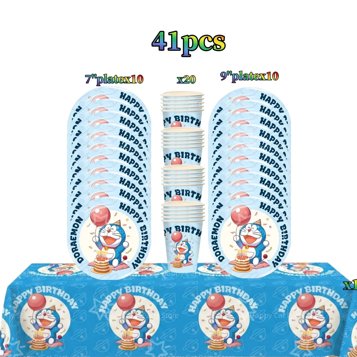 Cartoon Doraemoned Birthday Party Decoration Tableware Cup Plate Tablecloth Napkin Backdrop Cartoon Cat Party Favors Supplies