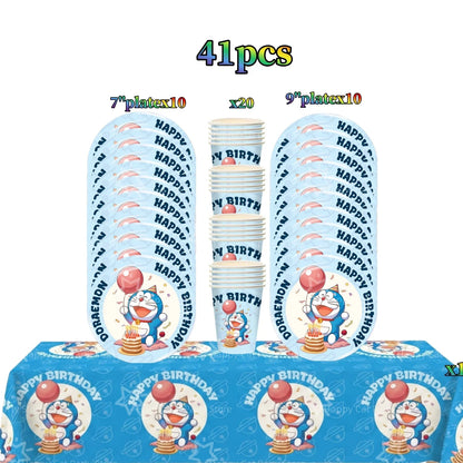 Cartoon Doraemoned Birthday Party Decoration Tableware Cup Plate Tablecloth Napkin Backdrop Cartoon Cat Party Favors Supplies