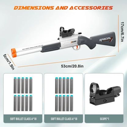 S686 Double Barrel Shotgun Toy with Scope & Soft Bullets Manually Loaded Gun Outdoor Hunting Shooting Game Christmas Gift