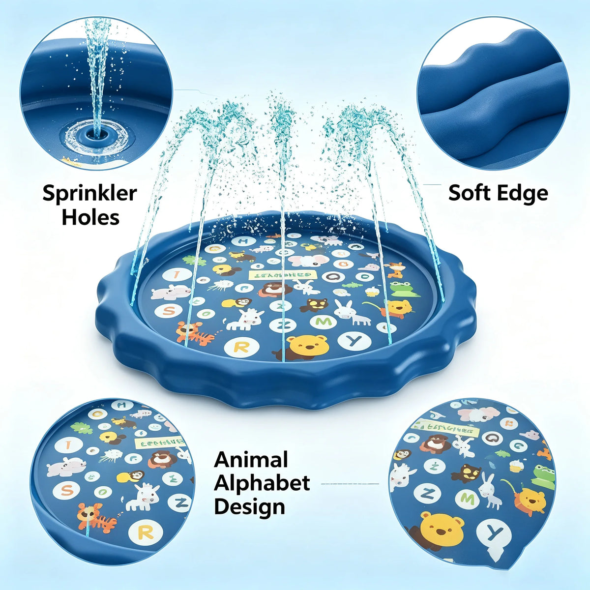 100/170cm Outdoor Kids Sprinkler Play Pad Mat Lawn Beach Letters Inflatable Water Pad Spray Water Games Mat Beach Cushion