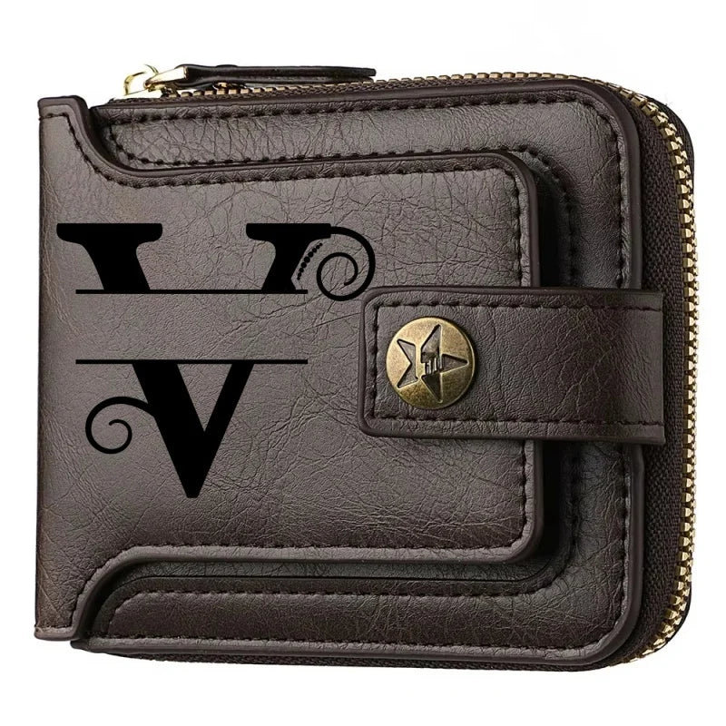 Personalized  PU Leather Chain Short Wallet For Man, Engraved Name&Text Bifold Stylish Brown Wallet For Man Valentines Birthday