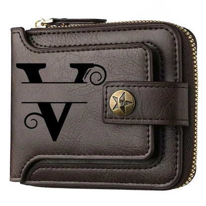Personalized  PU Leather Chain Short Wallet For Man, Engraved Name&Text Bifold Stylish Brown Wallet For Man Valentines Birthday