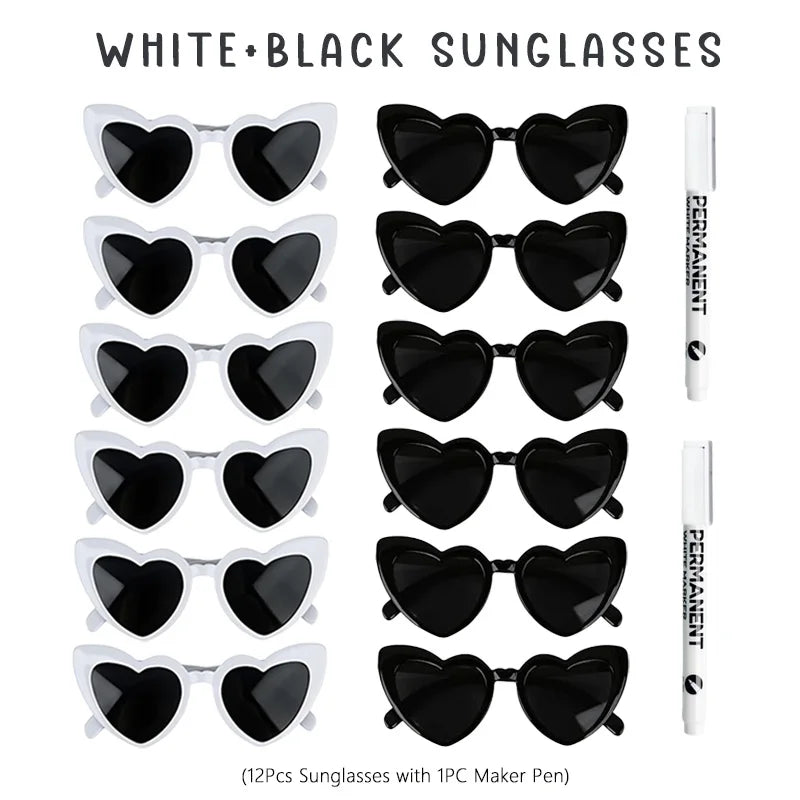 12-100Pcs Wedding Sunglasses for Guests Heart Shaped Sunglasses Bachelorette Party Glasses Bridal Shower Party Favors Photo Prop