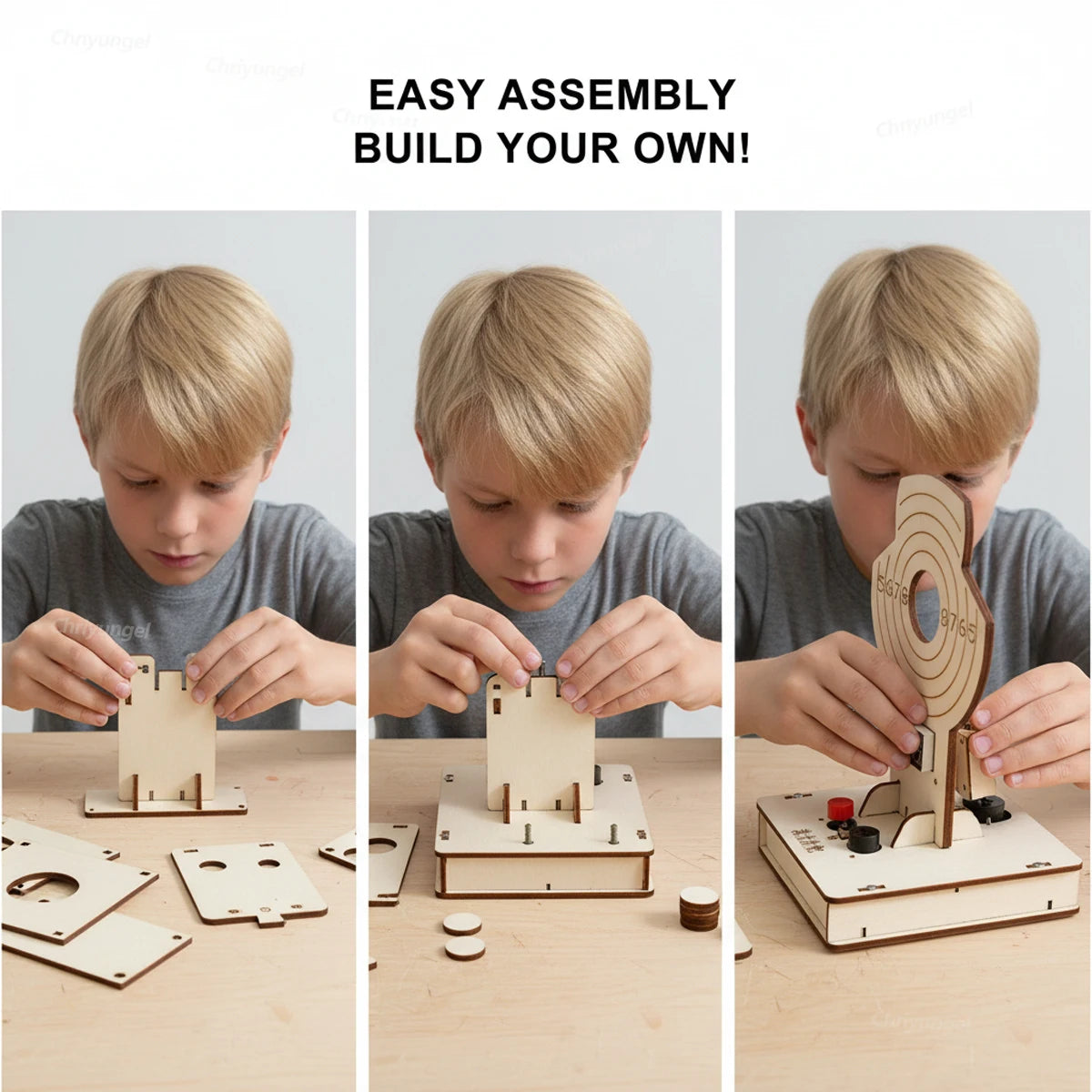 STEM DIY Wooden Target Shooting Game Kit Interactive Building Toys for Kids Educational Science Experiment Crafts Set