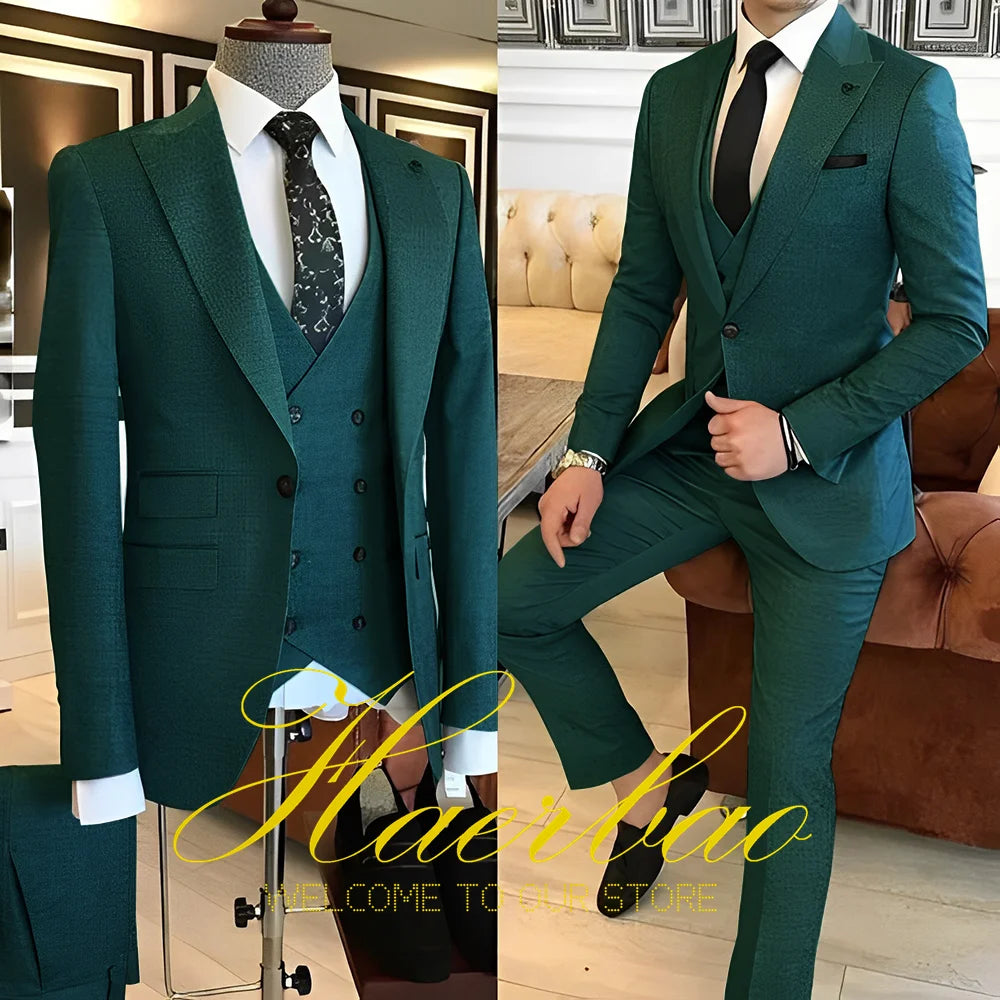 Navy Blue Men's Suit Business Workwear Formal Party Tuxedo Groom Wedding (Jacket Vest Pants) 3-piece Set 2023 Customized