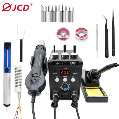 JCD 2 in 1 Digital Soldering Station Hot Air Gun Solder Iron SMD BGA Rework Desoldering Welding Repair Tools 760W 220V 110V 8586