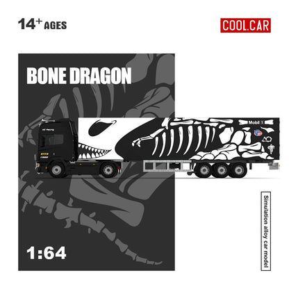 New Cool Car CC 1:64 Scania BONE DRAGON Skeleton Dinosaur Pink Panther Close Van Transport Trailer Alloy Car Model Diecast Toys