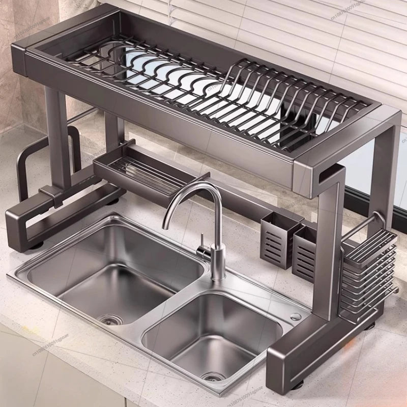 New Dish Drying Rack Kitchen Over The Sink Dish Drain Rack Utensil Holder Sink Stainless Steel Matt Black