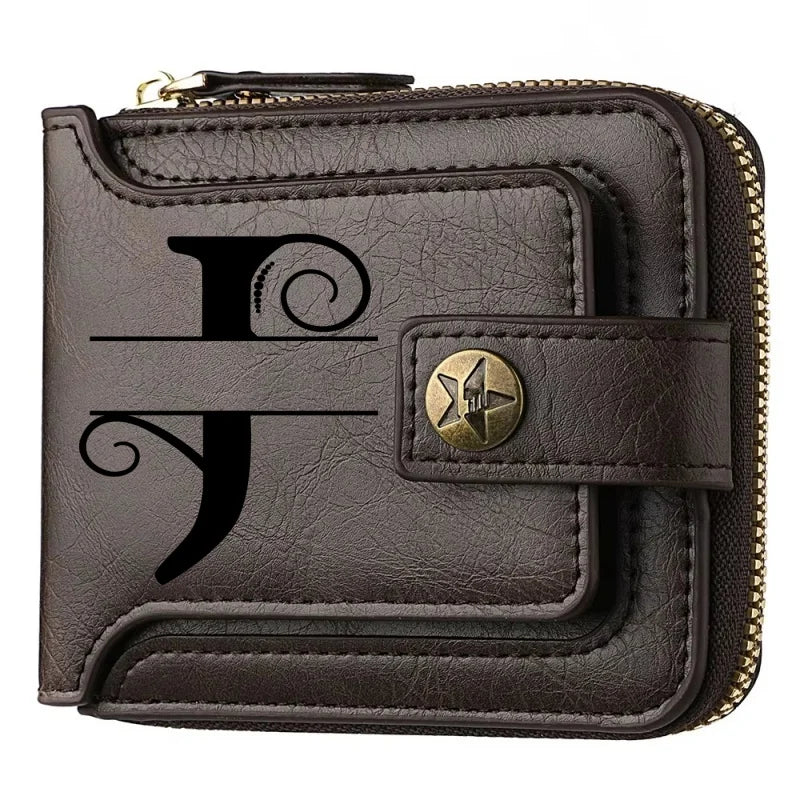 Personalized  PU Leather Chain Short Wallet For Man, Engraved Name&Text Bifold Stylish Brown Wallet For Man Valentines Birthday