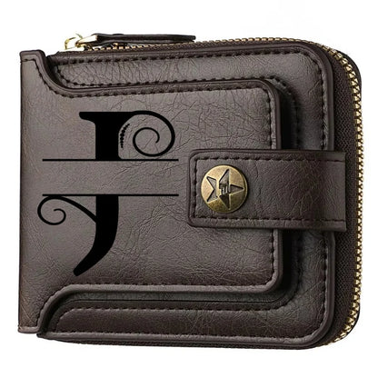 Personalized  PU Leather Chain Short Wallet For Man, Engraved Name&Text Bifold Stylish Brown Wallet For Man Valentines Birthday