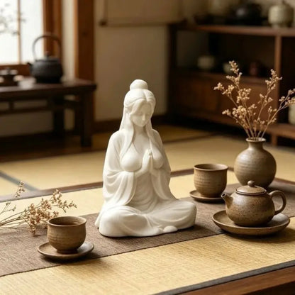 Meditation Cross-legged Female Figurine 3D Printed Mini Zen Desktop Ornament Tea Room Bamboo Courtyard Desk Decor DIY Model Gift