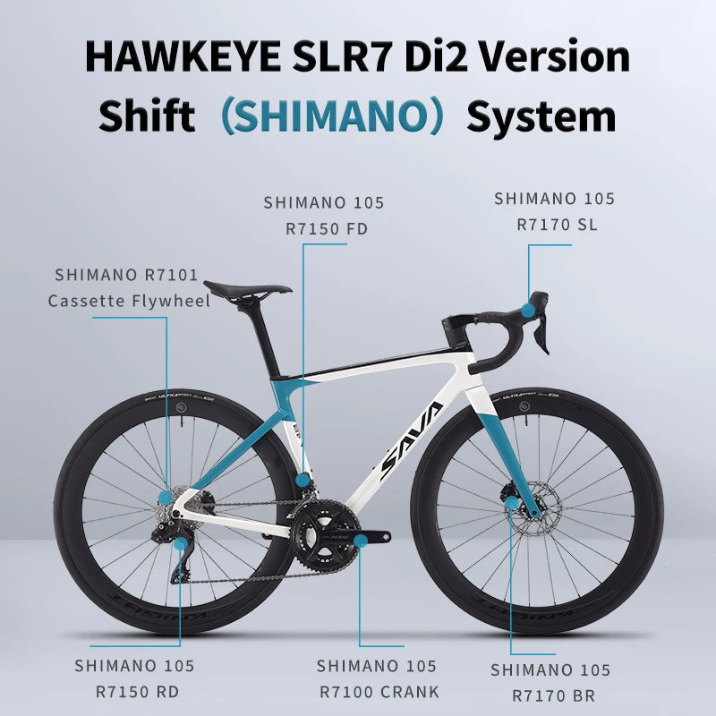 SAVA HAWKEYE SLR7 Full Carbon Fiber E-Shift Road Bike Ultra Light 8 kg with SHIMAN0 105 7170 Di2 Road Bike Racing 24 Speed