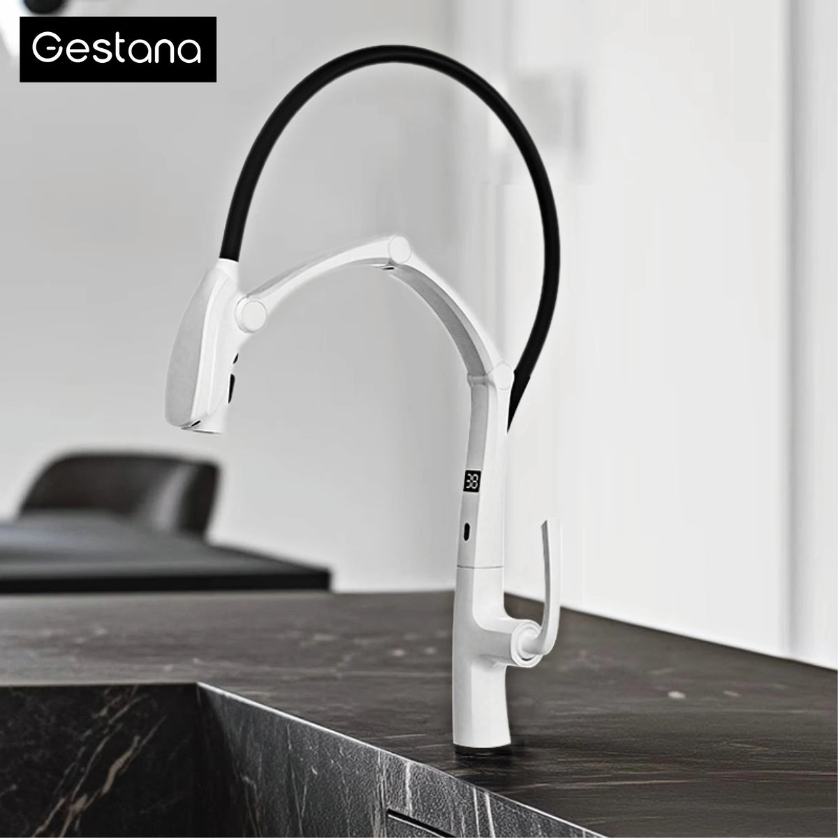 Luxury Gunmetal Brass Kitchen Faucet with LED Display,Sensor&Pull-Out 3-Function Spray,Touchless High Pressure Water-Saving Tap