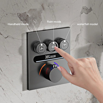 Luxury Black Brass Thermostatic Shower System Wall Mounted Design Hot & Cold Water Bathroom Ceiling LED Digital Display Faucet