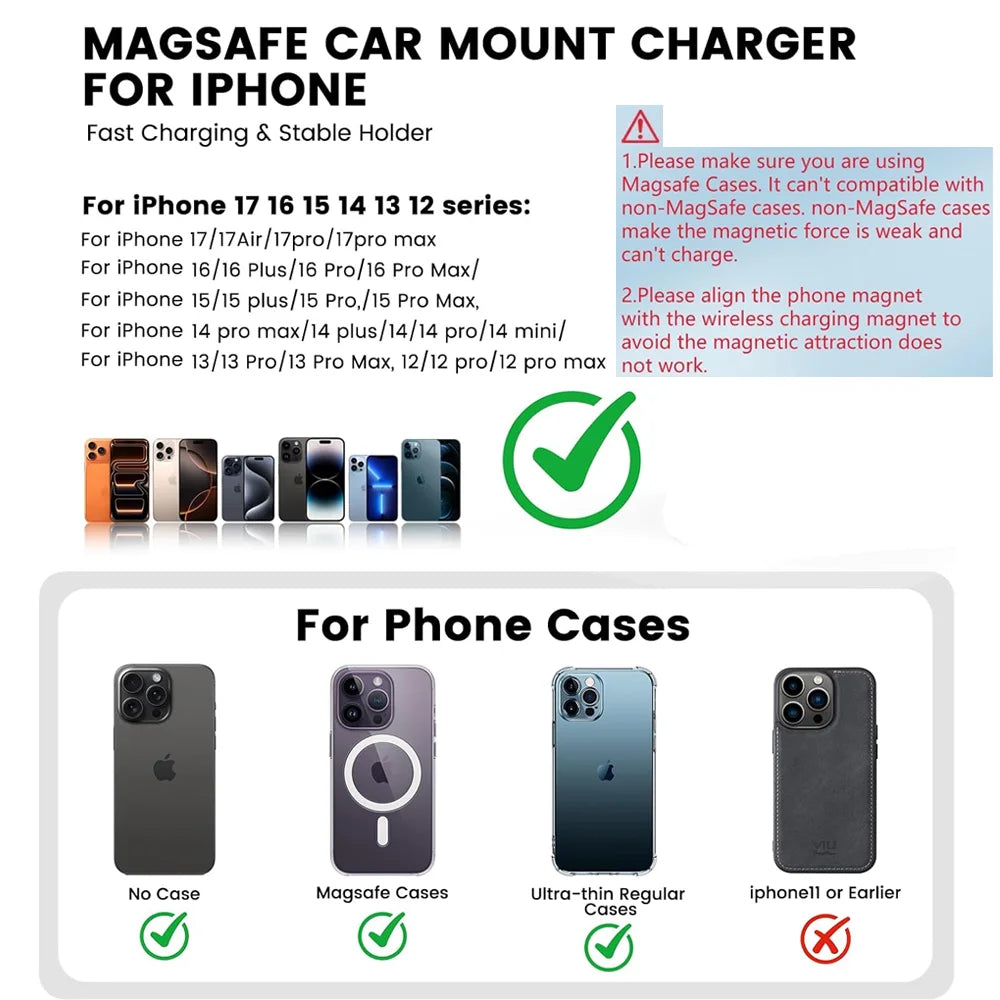30W Car Charger, Auto-Lock Wireless Fast Charging Phone Mount, Secure Car Charging Dock for iPhone 12 13 14 15 16 17 Xiaomi