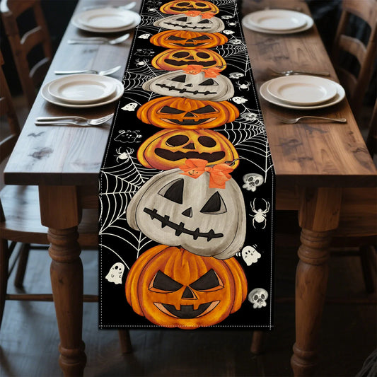 1Pcs Bohemian Halloween Halloween Theme Table Runner Decoration Pumpkin Bat Skull Elements Suitable for Party Festival Decor