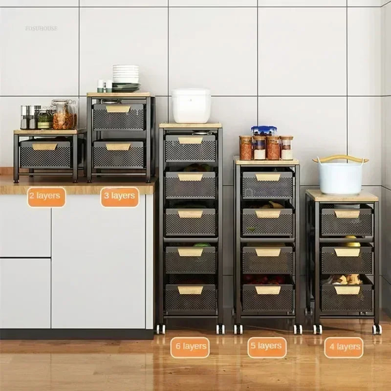 Household Movable Narrow Kitchen Organizer Cart With Wheel Multi-layer Vegetable Auxiliary Cartss Drawer Type Kitchen Trolleys k