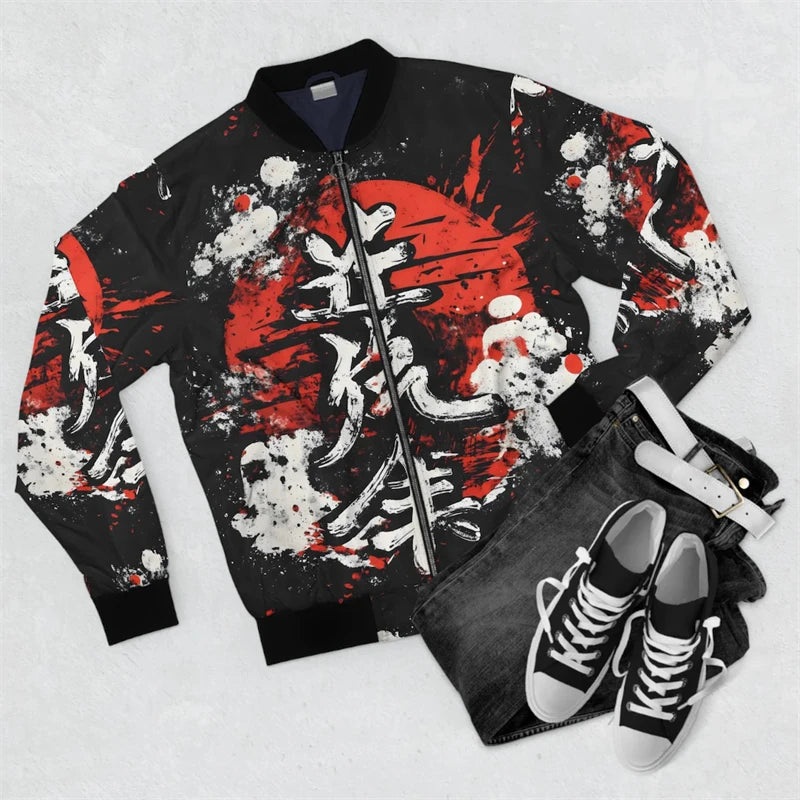 Harjauku Japanese Style Graffiti Art Men's Oversized 3D Jacket Sportswear Autumn Long Sleeve Zipper Sweater Baseball Jackets GYM