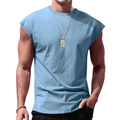 Independent Station 24 Cross-Border Men's Summer New Sleeveless T-Shirt Youth Casual Loose Solid Color Thin Shoulder T-Shirt Spo