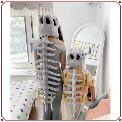 90/120cm Realistic Dinosaur Skeleton Costume Set Funny Headgear Cosply Dress Up Halloween Clothing Plush Toys Creative Gifts