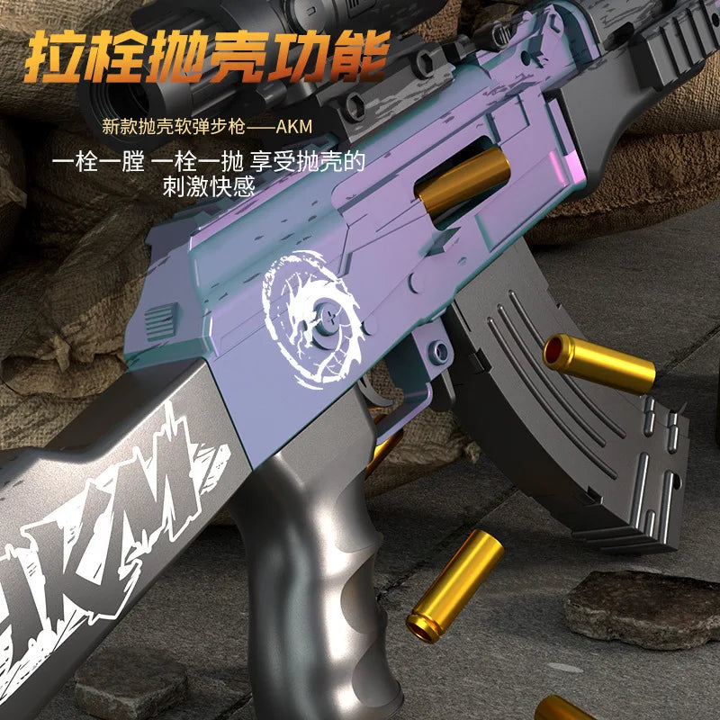 Ak47 Assault Rifle Manual Repeating Shell Ejection Soft Bullet Toy Gun Children Boy Simulation Toy Gun Akm Perfect Gift