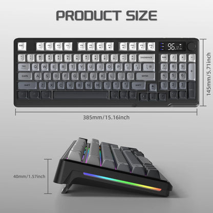 FREEWOLF M96 Wireless Dual Mode Gaming Keyboard with Smart Screen, 96-Key PBT RGB Backlight, Bluetooth, Media Knob, Ergonomics