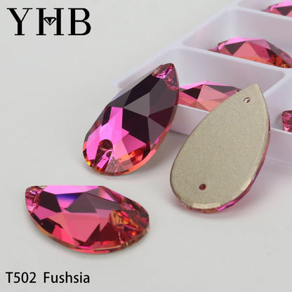 YHB Drop Moonlight Glass Lt Siam Crystal AB Sewing Stones Flatback Sew on Rhinestones For Garment Clothes Bags