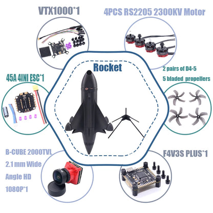 B-CUBE Rocket 5inch FPV Drone Frame Kit Carbon Fiber Racing Drone Quadcopter Freestyle INAV Beatflight F722 Ardupilot Flight
