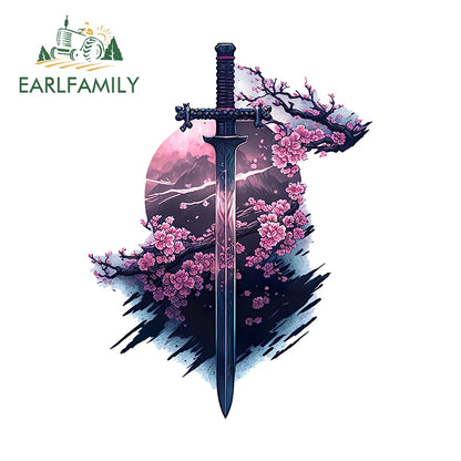 EARLFAMILY Samurai Theme Katana Design Car Stickers Cool Cartoon Picture Decal Amusing Motorcycle Car Body Occlusion Scratch