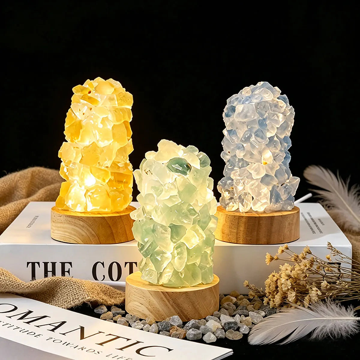 1PC Citrine Crystal Wishing Lamp with Natural Amethyst Raw Stones, Dimmable USB Night Light with Switch, for Home & Bedroom Deco