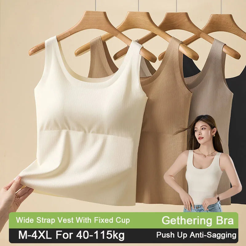 M-4XL For 40-115kg Summer Seamless Camisole Top For Women with Chest Pads Sleeveless Underwear Inner Wear Slimming Tank Tops